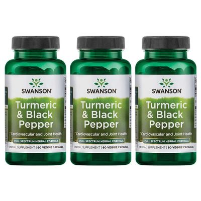 Swanson Turmeric & Black Pepper - Organic Joint Health, Heart Health, Digestion, & Liver Support Supplement - Natural Formula for Enhanced Bioavailability & Absorption - (60 Veggie Capsules) 3 Pack