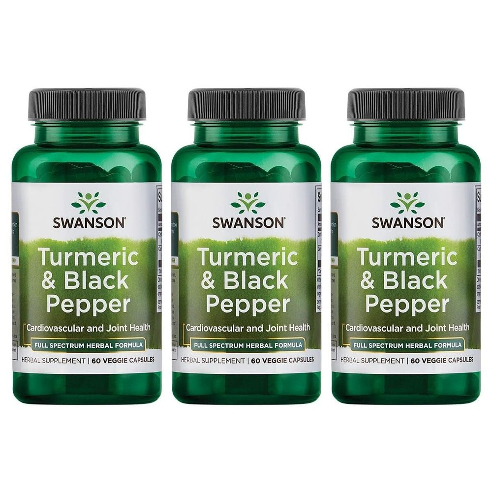 Swanson Turmeric & Black Pepper - Organic Joint Health, Heart Health, Digestion, & Liver Support Supplement - Natural Formula for Enhanced Bioavailability & Absorption - (60 Veggie Capsules) 3 Pack