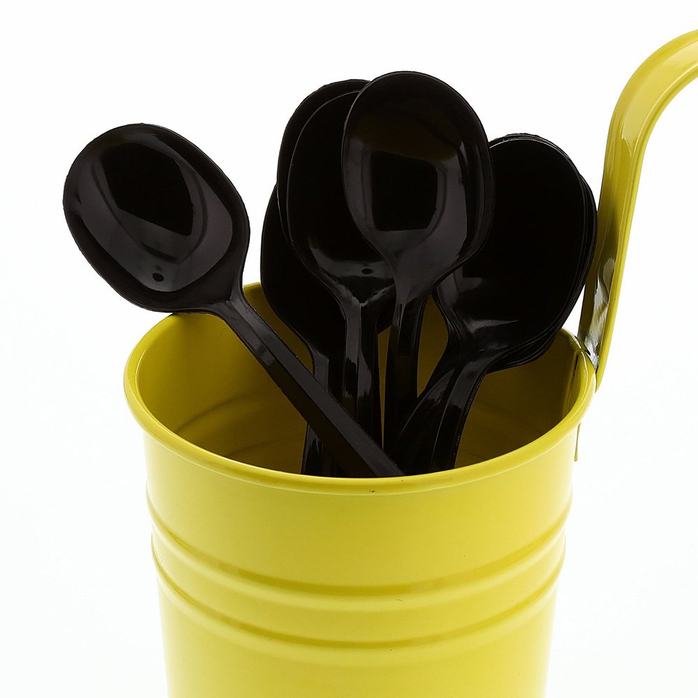 AmerCareRoyal Medium Weight Unwrapped Disposable Polystyrene Plastic Soup Spoons for Restaurants and Catering, Black, Pack of 1000