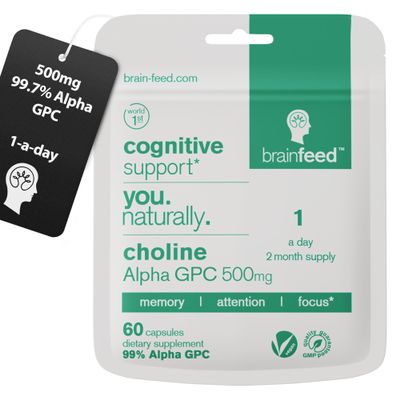Acetylcholine Supplement | 99% Alpha GPC Capsules (60) | 1-a-Day | Memory, Focus Concentration Nootropic Brain Supplement | Acetylcholine Precursor | Alpha GPC Powder in Capsule | Lab-Tested