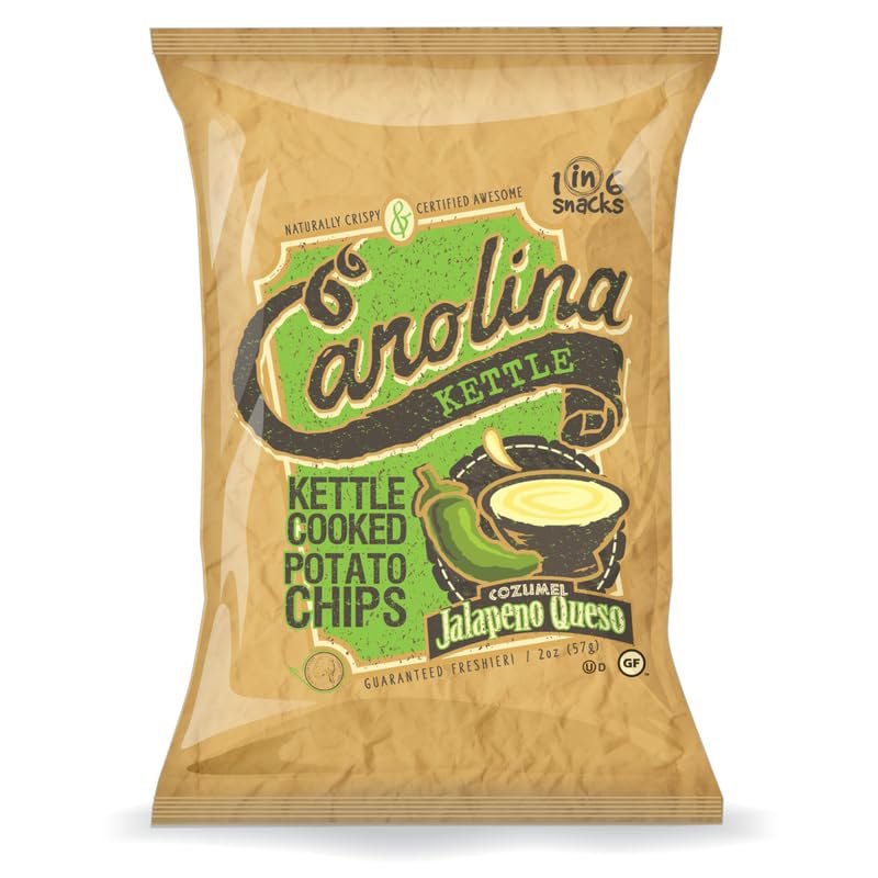 Carolina Kettle - Cozumel Jalapeo Queso Kettle Cooked Potato Kettle Chips - Spicy Pepper with Mexican Cheese Chips. Gluten Free Case of (20 x 2 oz. Bags)