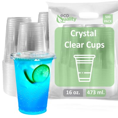 Iced Coffee Go Cups and Lids | Cold Smoothie | Plastic Cups with Lids | 16 oz Cups, 500 Pack | Clear Plastic Disposable Pet Cups | Ideal for Coffee, Parfait, Juice, Soda, Cocktail, Party Cups