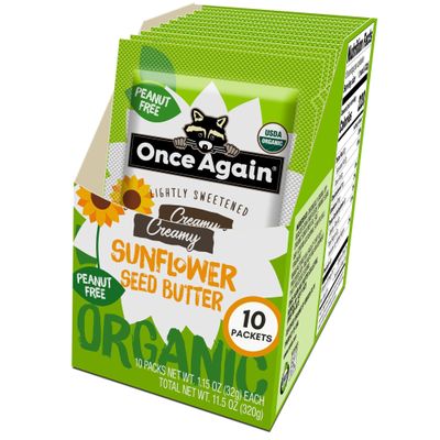 Once Again Organic Sunflower Butter Packets - Individual Sunflower Butter Packets for Snacks, Travel, Lunches - Single Serve Squeeze Packs - Vegan, Non-GMO, Gluten Free - 1.15 Ounce Packs, 10 Count