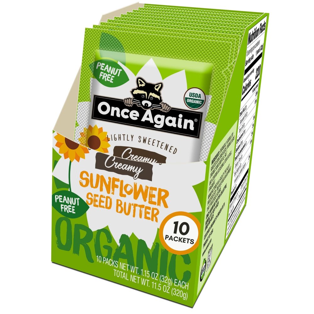 Once Again Organic Sunflower Butter Packets - Individual Sunflower Butter Packets for Snacks, Travel, Lunches - Single Serve Squeeze Packs - Vegan, Non-GMO, Gluten Free - 1.15 Ounce Packs, 10 Count