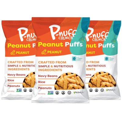 Pnuff Crunch Peanut Butter Puffs - Healthy Snacks, Low Calorie Snacks, Gluten Free Snacks, Vegan, High Protein, Keto, Office Snacks, Low Sugar, as Seen on Shark Tank - Original, 4 Oz Bag (Pack of 3)