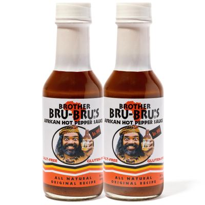 Brother Bru-Bru's African Hot Sauce - No Salt, No Sugar, Vegan - Habanero & African Spices - 5 oz (Pack of 2)