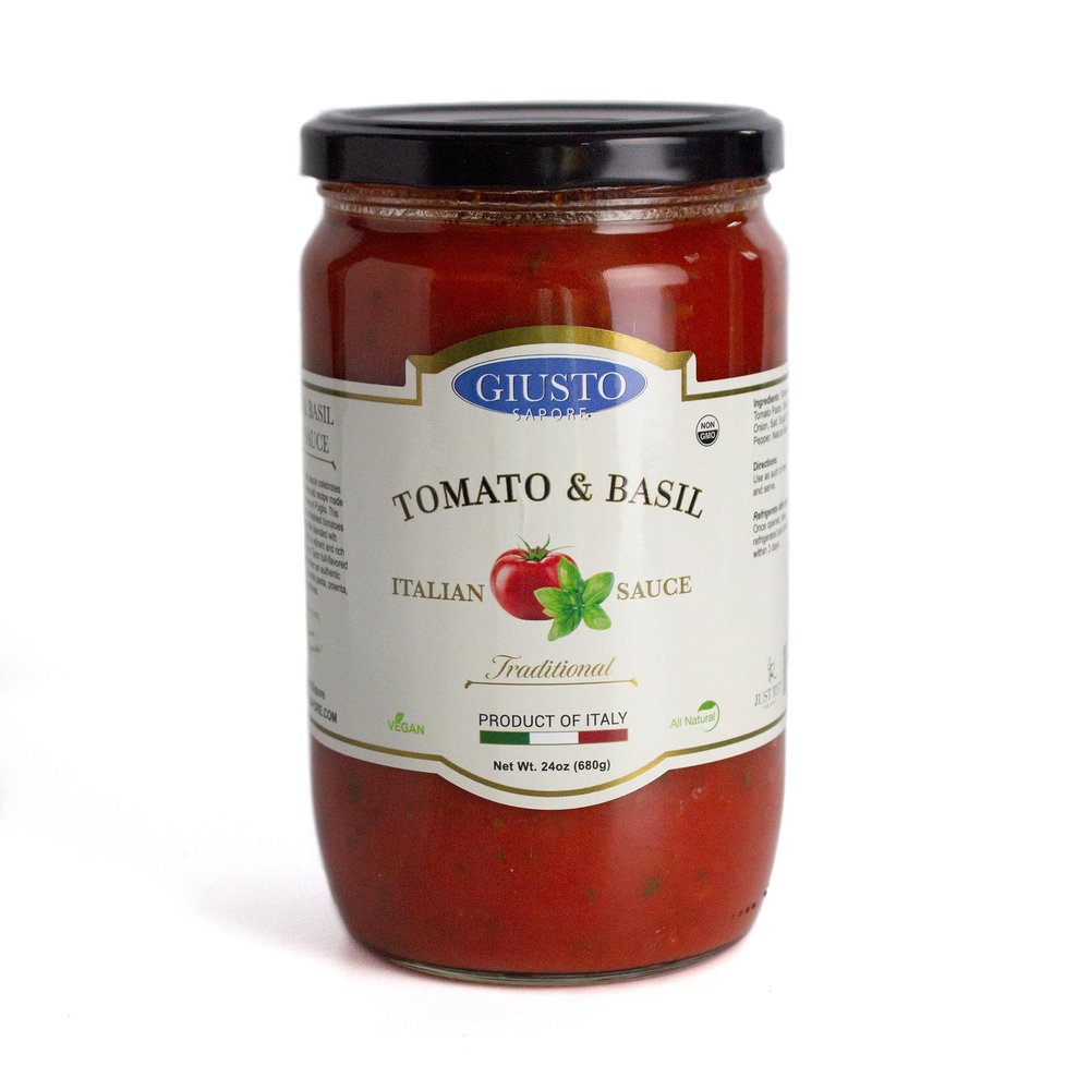 Giusto Sapore Traditional Italian Pasta Sauce 24oz - All Natural Non GMO Italian Premium Gourmet Brand - Made in Italy and Family Owned (Tomato & Basil Sauce)
