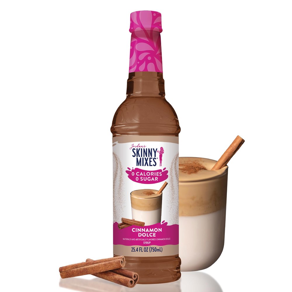 Jordan's Skinny Mixes Syrups Sugar Free Coffee Syrup, Cinnamon Dolce Flavor Drink Mix, Zero Calorie Flavoring for Chai Latte, Protein Shake, Food and More, Gluten Free, Keto Friendly, 25.4 Fl Oz, 1 Pack