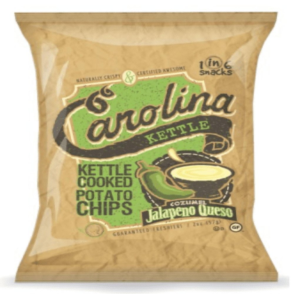 Carolina Kettle - Cozumel Jalapeo Queso Kettle Cooked Potato Kettle Chips - Spicy Pepper with Mexican Cheese chips. Gluten Free Snacks. (Case of 14 x 5 oz. Bags)