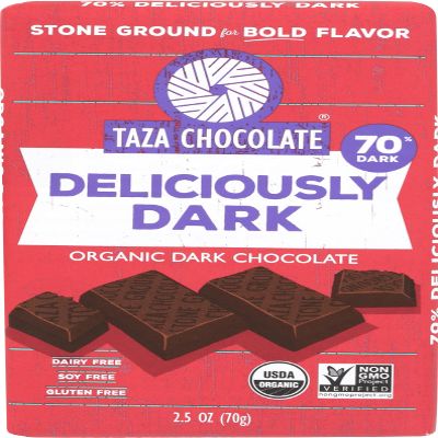 Taza Chocolates Organic Dark Chocolate Bar 70%, 2.5 Oz