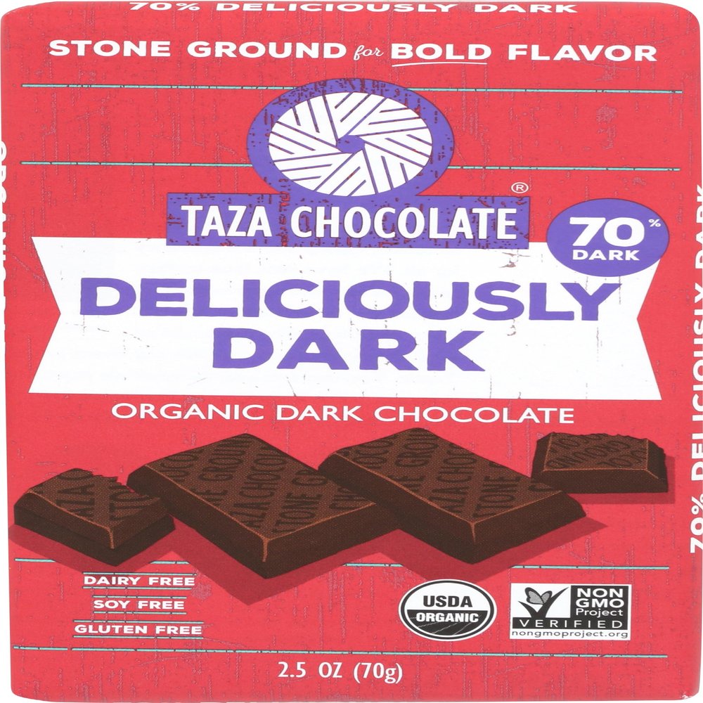 Taza Chocolates Organic Dark Chocolate Bar 70%, 2.5 Oz
