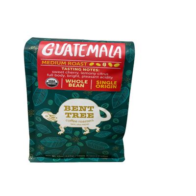 Bent Tree Coffee Roasters Organic Coffee, 12oz (Guatemala), Whole Bean Coffee, Medium Roast, USDA Organic, Full Body, Bright, Pleasant Acidity, Cherry, Lemon, and Citrus Notes