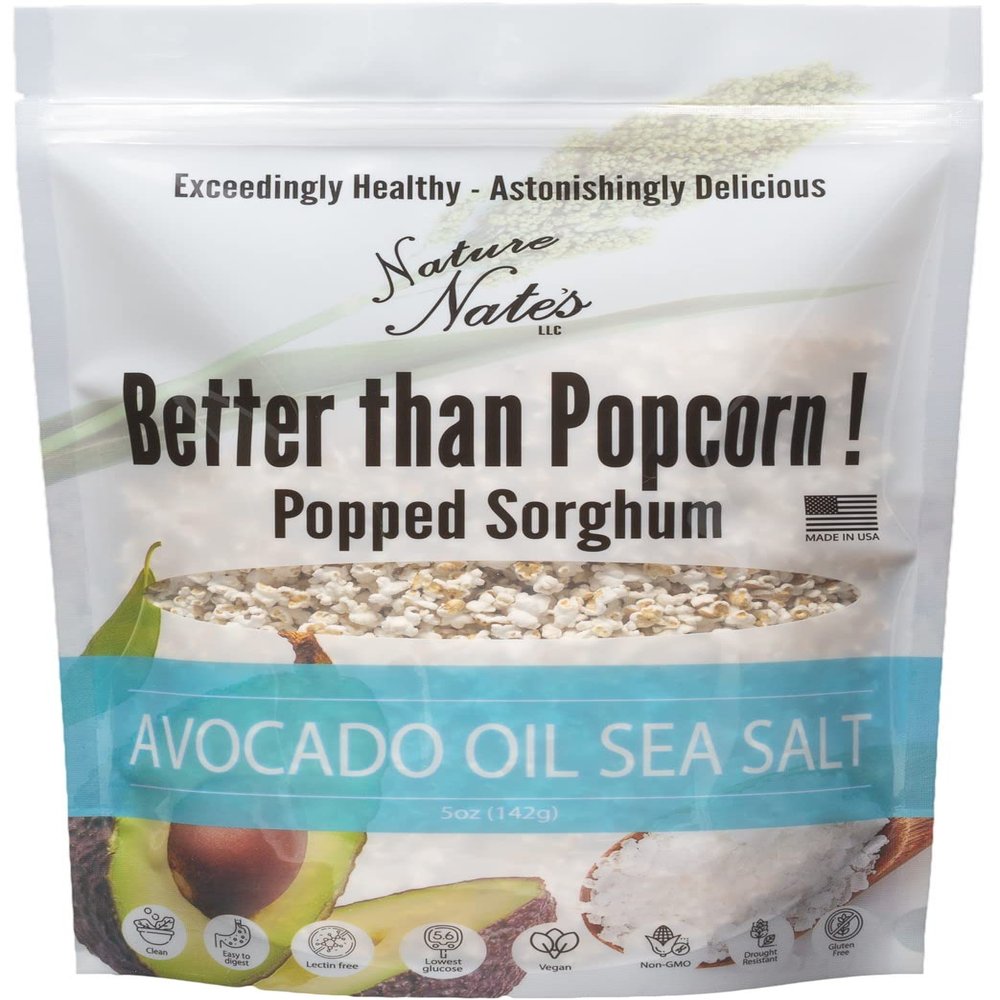 Nature Nates Popped Sorghum, Avocado Oil Sea Salt - Organic Sorghum, Keto & Gluten Free, Whole 30, Healthy Snacks, Better Than Popcorn, Made in USA - 5 Ounce