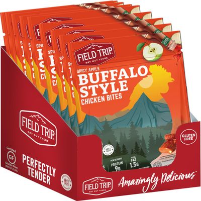 Field Trip Chicken Jerky Bites, All Natural and Gluten Free, Keto and Paleo-Friendly Healthy Snack, Low Calorie, High Protein Snacks with No Nitrates, 2.2oz Bag, 9 Pack, Spicy Buffalo Style