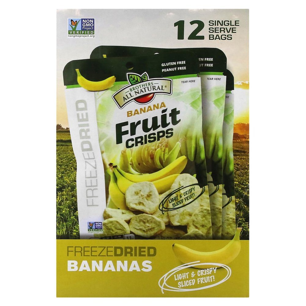 Brothers All Natural Freeze Dried Fruit Crisps, Chiquita Banana, 2 Oz (Pack of 12), Made with 100% Fruit, Gluten Free, Soy Free, Vegan, Healthy Snack, Resealable Pouch