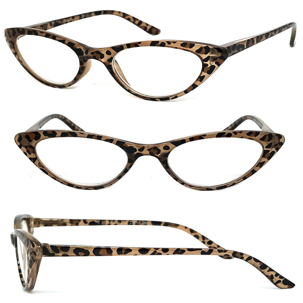 1 Pair Retro Woman Cat Eye Full Lens Reading Glasses Spring Temple (Leopart, 3.00)