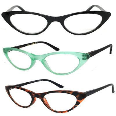 3 Pairs K02 Retro Woman Cat Eye Full Lens Reading Glasses Spring Temple (Black/Green/Brown, 1.50)