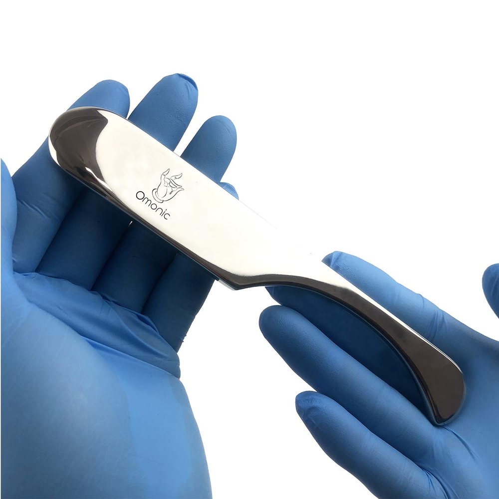 Omonic Ergonomics Stainless Steel IASTM Curve Tool, Myofascial Release Massage Gua Sha Scraping Tool, Professional & Amateur Use, 6.25" Long, 7.3 oz, Scraping, Rolling Technique