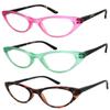 3 Pairs K04 Retro Woman Cat Eye Full Lens Reading Glasses Spring Temple (Pink/Green/Brown, +2.25) view 1