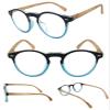 1 Pairs Round Keyhole Full Clear Lens Reading Glasses Faux Wood Spring Arms (Blue, 1.00) view 1