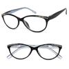 Womens Retro Cat Eye Rhinestones Reading Glasses Clear Lens Spring Hinges (Black(Silver Inside), 2.25) view 1