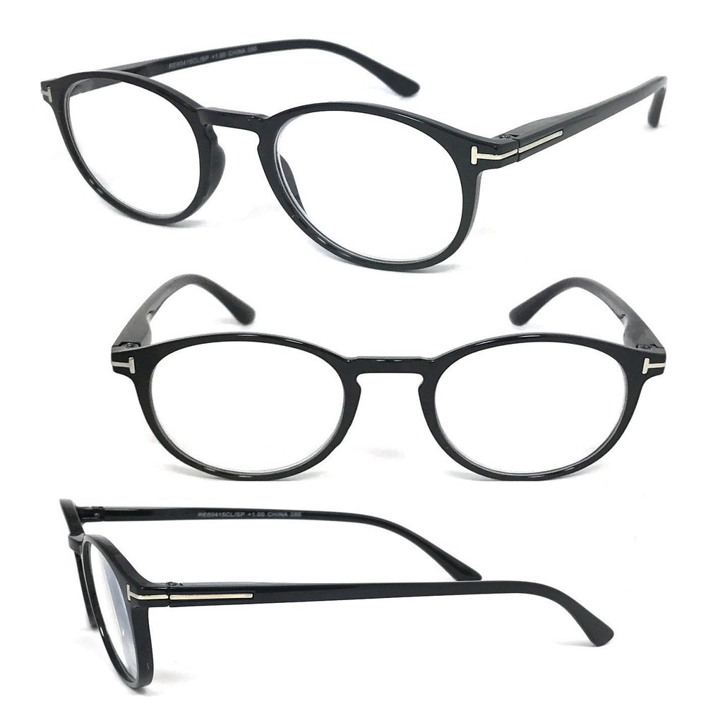 1 Pair Clubmaster Keyhole Round Full Lens Reading Glasses SpringTemple (Black, 2.75)
