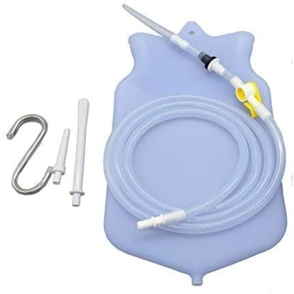 Silicone Enema Bag Kit | Non-Toxic, BPA- & Phthalates-Free | 2 Quart Bag | Extra Long Silicone Hose Assembly | 3 Tips/Nozzles | Stopcock Tap | Non-Return Valve | Stainless Steel Plastic Covered Hook