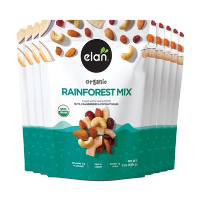 Elan Organic Rainforest Mix, Healthy Snacks, Dried Fruits (Raisins, Coconut, Dried Cranberries), Nuts (Roasted Cashews, Roasted Almonds), Non-GMO, Gluten-Free, Vegan, Kosher, 8 pack of 5.3 oz