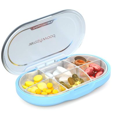BNY Weekly Pill Box Pill Organizer Box to Hold Vitamins Supplements Medication Fish Oil or Cod Liver Oil for Daily&TravelWaterproof and Portable,6 CompartmentsBPA Free (Blue)