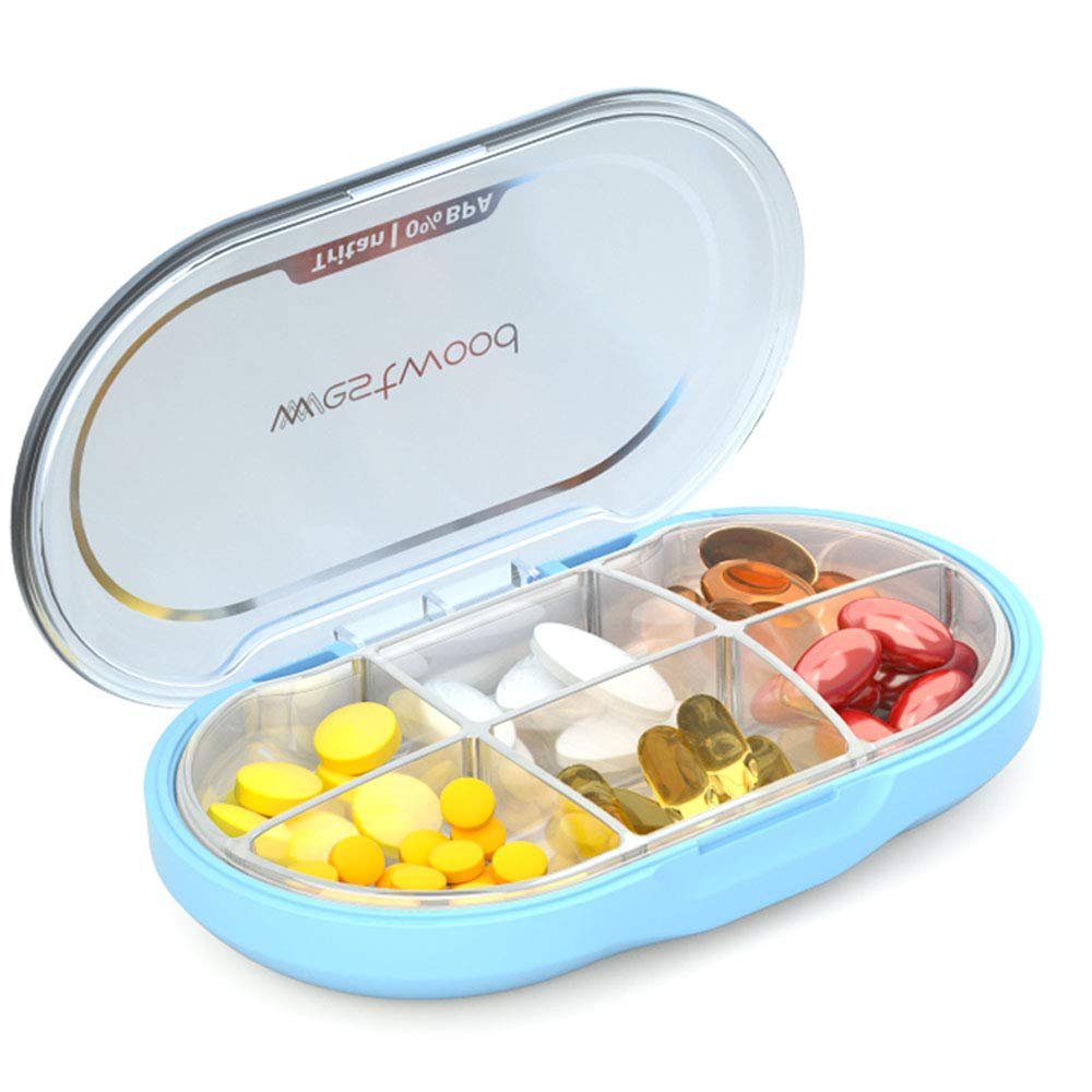 BNY Weekly Pill Box Pill Organizer Box to Hold Vitamins Supplements Medication Fish Oil or Cod Liver Oil for Daily&TravelWaterproof and Portable,6 CompartmentsBPA Free (Blue)