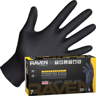 Raven Powder Free Nitrile Disposable Gloves 7 Mil - XL Latex Free, Chemical + Puncture Resistant, Textured Grip, Single Use for Automotive, Industrial, Janitorial, MRO, Food Service 66519
