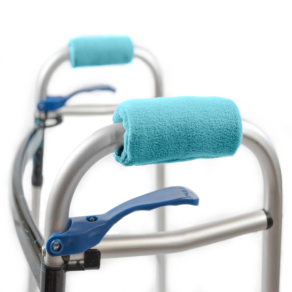 Universal Walker Hand Grip Covers - Luxurious Soft Fleece with Sculpted Memory Foam Cores (Turquoise)