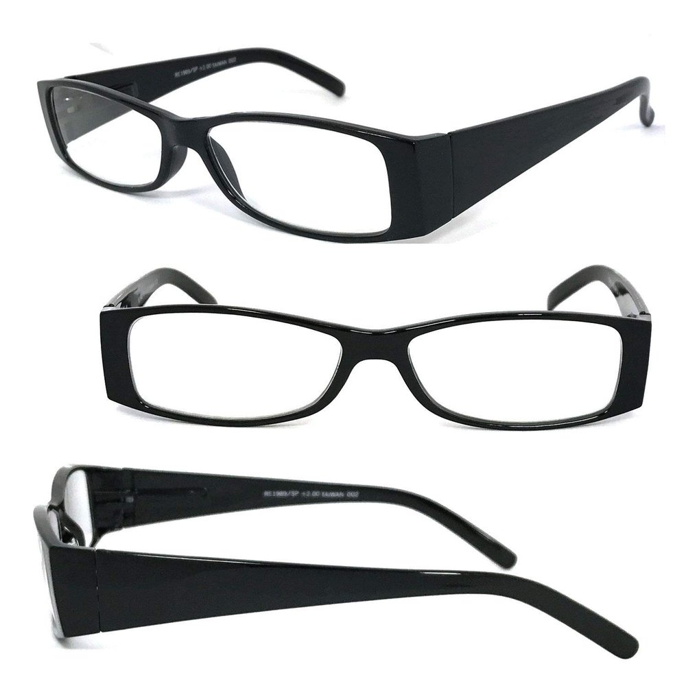 1 Pair Retro Rectangular Colorful Frame Wide Arms Full Lens Reading Glasses (Black, 3.50)