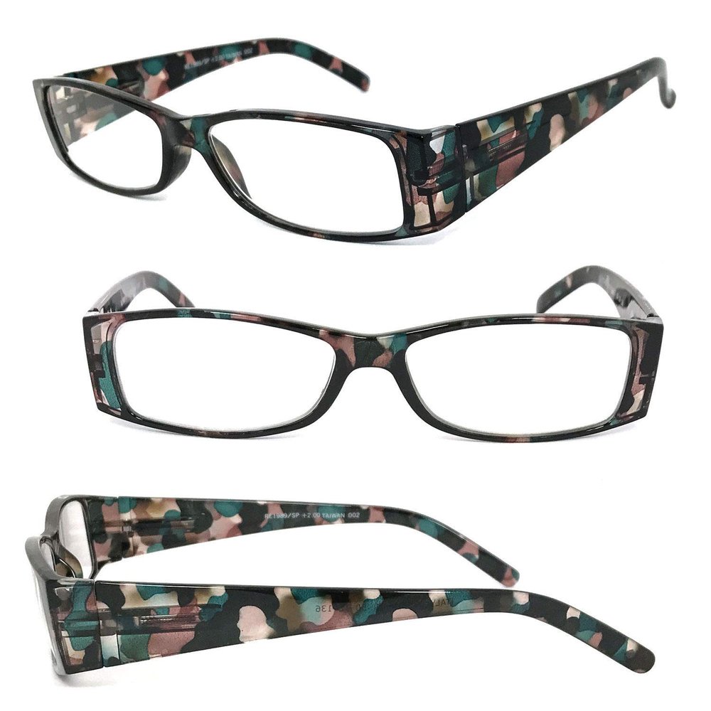 1 Pair Retro Rectangular Colorful Frame Wide Arms Full Lens Reading Glasses (Camouflage, 3.50)