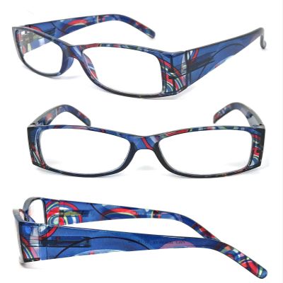 1 Pair Retro Rectangular Colorful Frame Wide Arms Full Lens Reading Glasses (Blue, 3.00)