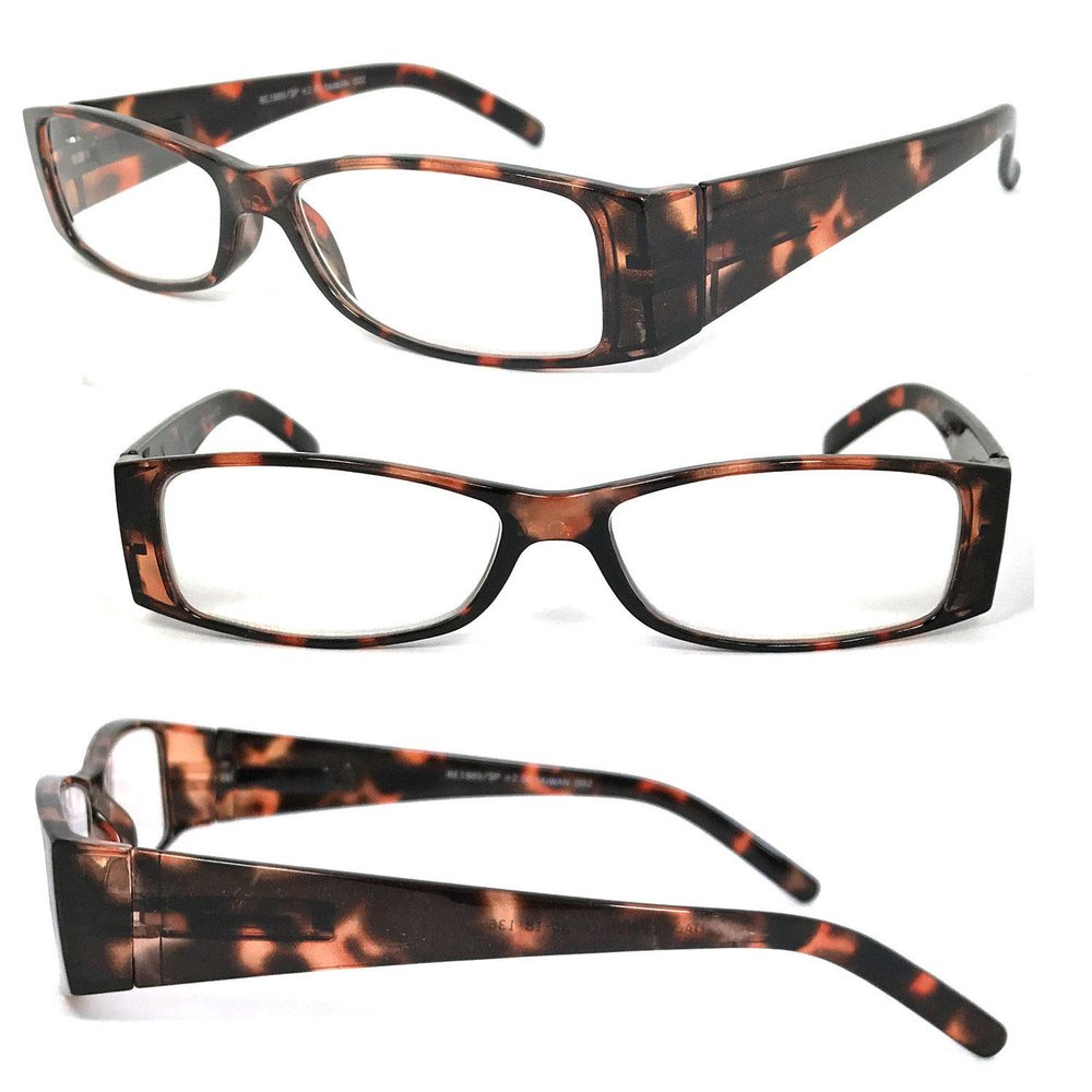 1 Pair Retro Rectangular Colorful Frame Wide Arms Full Lens Reading Glasses (Torttoise Brown, 1.00)