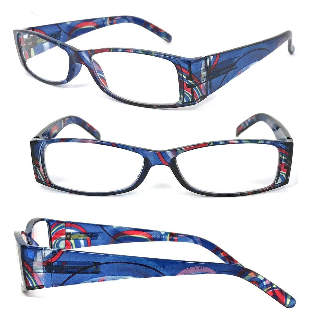 1 Pair Retro Rectangular Colorful Frame Wide Arms Full Lens Reading Glasses (Blue, 2.25)