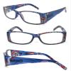 1 Pair Retro Rectangular Colorful Frame Wide Arms Full Lens Reading Glasses (Blue, 1.75) view 1
