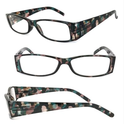 1 Pair Retro Rectangular Colorful Frame Wide Arms Full Lens Reading Glasses (Camouflage, 1.00)
