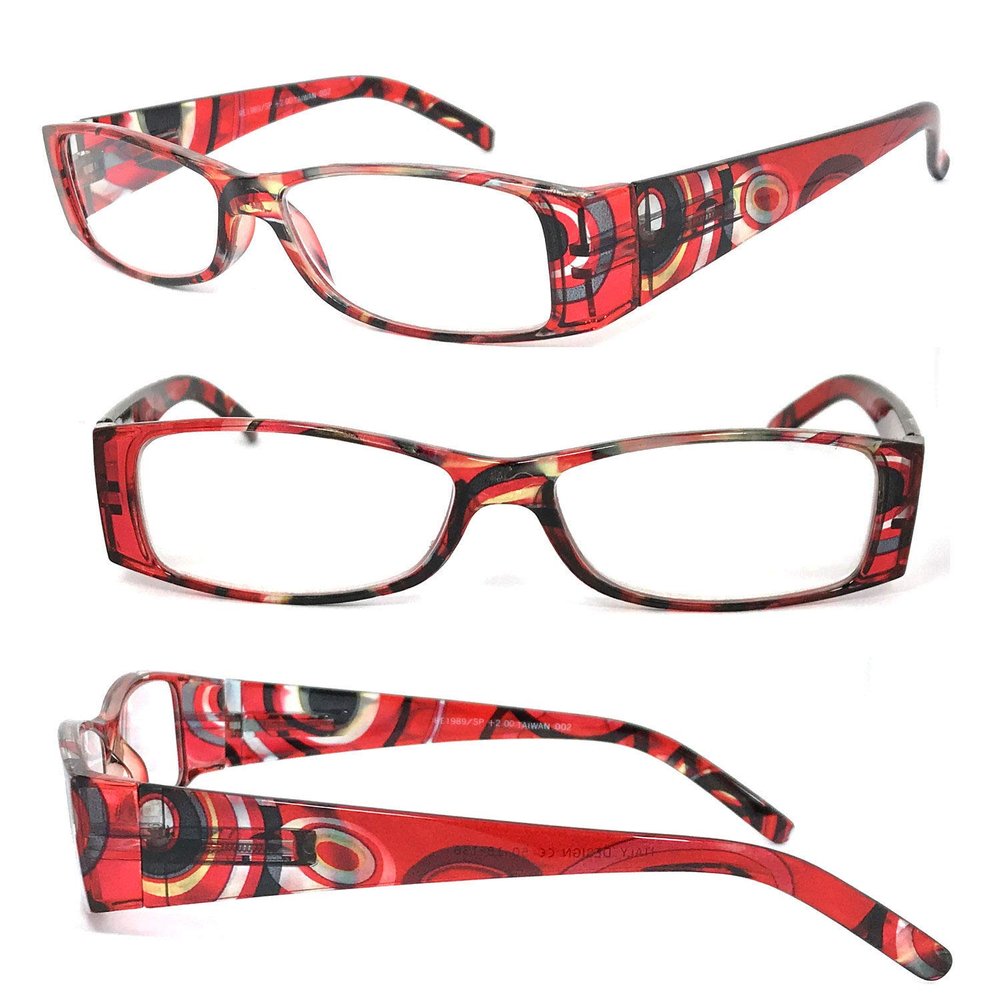 1 Pair Retro Rectangular Colorful Frame Wide Arms Full Lens Reading Glasses (Red, 1.50)