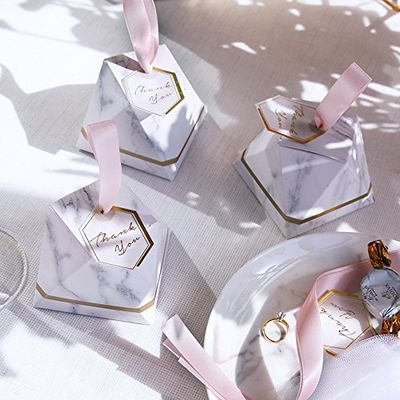Diamond Style Marble Candy Box Wedding Favors Gifts Party Supplies Baby Shower Paper Gift Chocolate Boxes (100PCS)