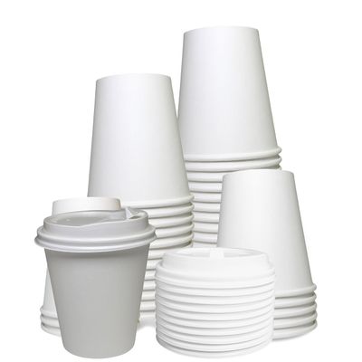 EcoQuality 12 oz White Hot Drink Paper Cups with White Dome Lids - 250 Count - Disposable Paper Coffee Cups perfect for Tea, Latte's, Coffee Shops, Restaurant Grade
