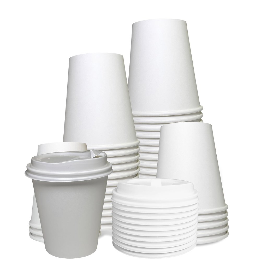 EcoQuality 12 oz White Hot Drink Paper Cups with White Dome Lids - 250 Count - Disposable Paper Coffee Cups perfect for Tea, Latte's, Coffee Shops, Restaurant Grade