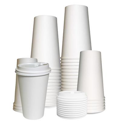 EcoQuality 16 oz White Hot Drink Paper Cups with White Dome Lids - 500 Count - Disposable Paper Coffee Cups perfect for Tea, Latte's, Coffee Shops, Restaurant Grade