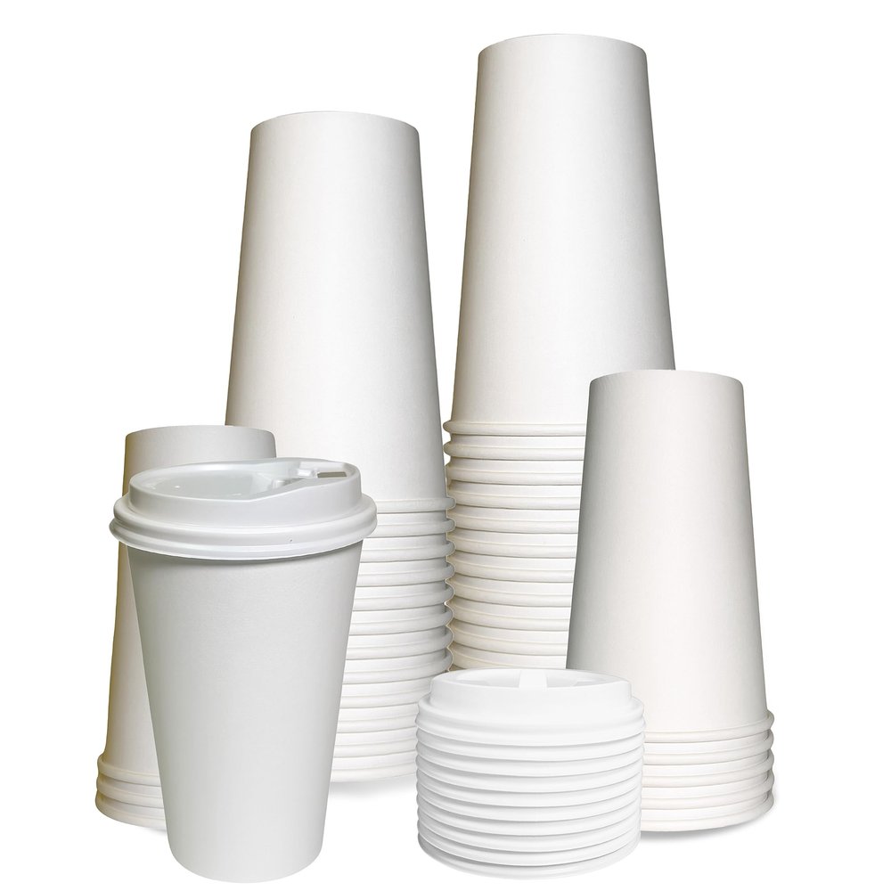 EcoQuality 16 oz White Hot Drink Paper Cups with White Dome Lids - 500 Count - Disposable Paper Coffee Cups perfect for Tea, Latte's, Coffee Shops, Restaurant Grade