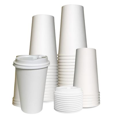 EcoQuality 20 oz White Hot Drink Paper Cups with White Dome Lids - 100 Count - Disposable Paper Coffee Cups perfect for Tea, Latte's, Coffee Shops, Restaurant Grade