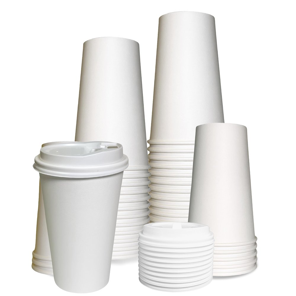 EcoQuality 20 oz White Hot Drink Paper Cups with White Dome Lids - 100 Count - Disposable Paper Coffee Cups perfect for Tea, Latte's, Coffee Shops, Restaurant Grade
