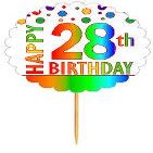 24pk Happy 28th Birthday Rainbow Novelty Cupcake Decoration Topper Picks