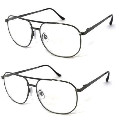 2 Pairs Metal Frame Large Aviator Full Lens (Not Bifocal) Reading Glasses (Gunmetal, 1.25)