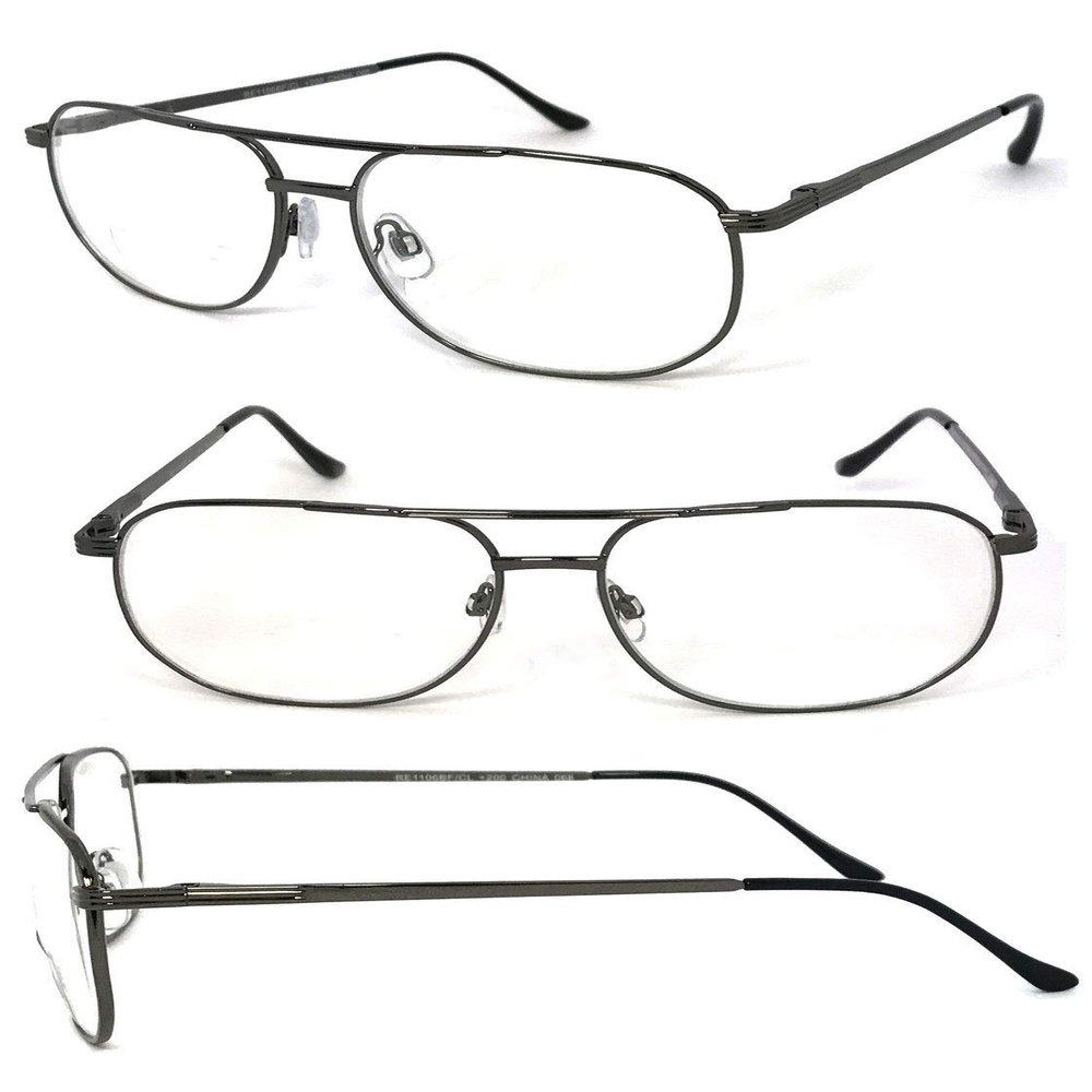 1 Pair Metal Frame Large Aviator Full Lens (Not Bifocal) Reading Glasses (Gunmetal, 3.00)